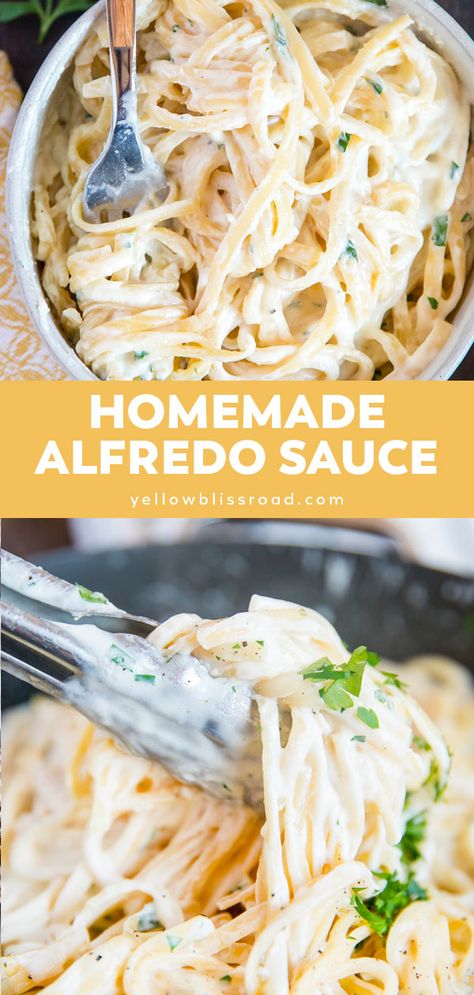 Homemade Alfredo Sauce is so creamy and flavorful, and so simple to make from scratch! Great for pasta, pizza and more! Alfredo Dinner, Alfredo Sauce Easy, Alfredo Sauce Recipe Easy, Alfredo Sauce Recipe Homemade, Pasta Alfredo, Homemade Sauce Recipes, Make From Scratch, Homemade Alfredo, Alfredo Sauce Recipe