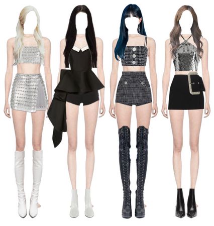 Concert Stage Outfits, Kpop Outfits 4 Members, Blackpink Outfits Stage, Blackpink Concert Outfit, Korean Outfits Kpop, Casual Elegant Style, Blackpink Concert, Kpop Concert Outfit, Dark Angels