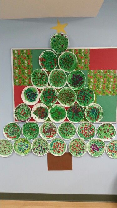 Christmas Wish Tree Ideas, Paper Plate Tree Craft, Paper Plate Christmas Tree Craft, Christmas Tree Activities For Preschool, Collaborative Christmas Tree, Christmas Art For Preschool, Christmas Tree Crafts Preschool, Class Christmas Tree, Paper Plate Tree