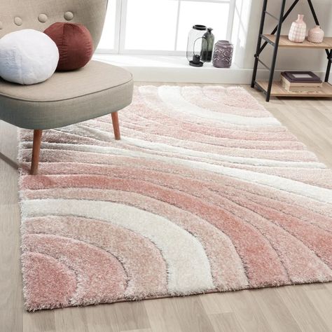 Orren Ellis Koo Abstract Pink/Ivory Area Rug | Wayfair Modern Shag, Pink Area Rug, Shag Area Rug, Transitional Area Rugs, Luxury Rug, Geometric Area Rug, Soft Rug, Pink Rug, My New Room