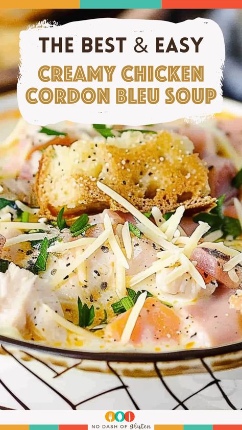 Looking for a cozy, quick dinner? This Creamy Chicken Cordon Bleu Soup is rich, cheesy, and packed with flavor from chicken, ham, and Swiss cheese. It’s an easy one-pot meal that’s ready in just 20 minutes—perfect for busy weeknights or when you need something comforting. Whip it up in no time and watch it become a family favorite! Try it tonight and pin this recipe for later! Creamy Ham Soup Recipes, Creamy Chicken Cordon Bleu Soup, Chicken Cordon Blue Casserole With Cream Of Chicken Soup, Easy Chicken Soup Crockpot, Cordon Blue Soup, Chicken Cordon Bleu Soup Recipe, Chicken Ham And Swiss, Chicken Cordon Bleu Soup, Creamy Chicken Cordon Bleu