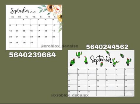 @xroblox_decalsx on Instagram Bloxburg Decals Calender 2023, Bloxburg September Calendar, Bloxburg Calendar Decal Codes September, Bloxburg Calendar Decals, Club Roblox Image Id Codes, Roblox Image Id Codes, Picture Decals, Background Zepeto Room, Calendar Decal