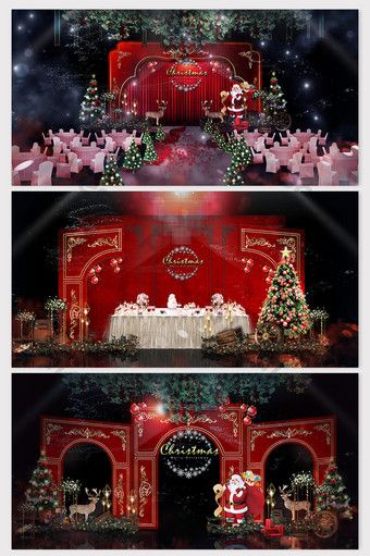 Simple European light luxury retro red Christmas theme renderings#pikbest#decors-models Luxury Christmas Party, Red Christmas Theme, Christmas Venue, Simple European Style, Christmas Stage Design, Elf Stuff, Decor Natal, Luxury Christmas Decor, Christmas Party Backdrop