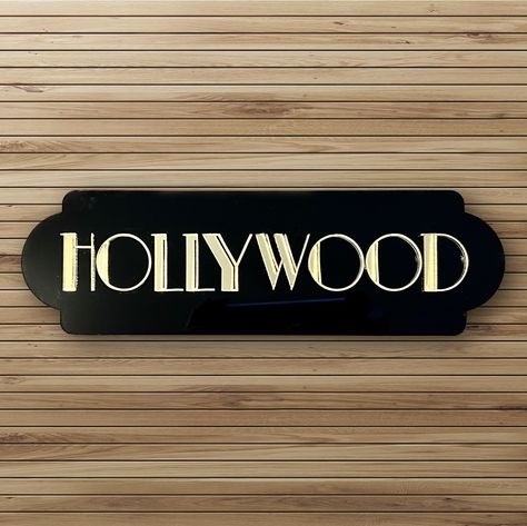 Diy Hollywood Sign, Old Hollywood Graphic Design, Old Hollywood Font, Hollywood Typography, Black And Gold Door, Hollywood Font, Restaurant Signage Design, Art Deco Signage, Business Sign Design