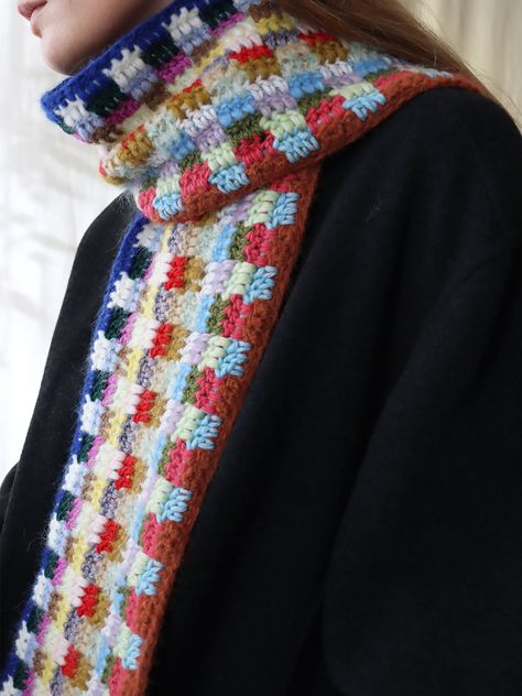 Crochet Pattern Blok Scarf - Etsy Block Stitch Crochet Pattern, Crochet Winter Accessories, Scrap Yarn Knitting, Scrap Yarn Scarf, Scrap Yarn Crochet Projects, Scrap Yarn Projects, Block Stitch, Crochet Terminology, Scrap Yarn Crochet