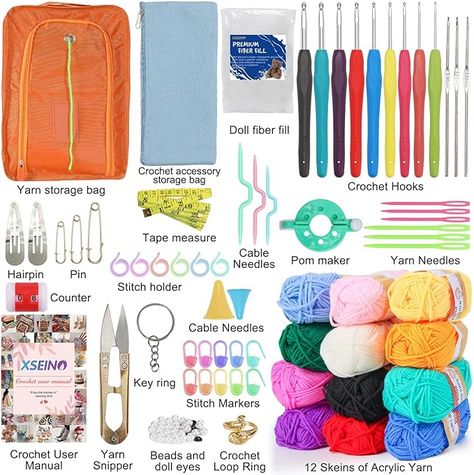 Crochet kit for beginners, gift idea, cozy hobby idea, crochet project Yarn Balls, Crocheting Ideas, Cable Needle, Yarn Ball, Crochet Kit, Doll Eyes, Crochet Accessories, Accessories Storage, Video Tutorials