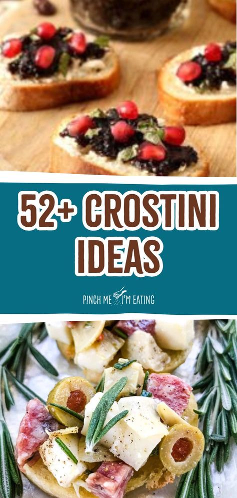 Discover over 52 crostini recipes perfect for any season. These delicious appetizers feature a variety of toppings, including goat cheese, figs, and roasted vegetables. Impress your guests with these easy-to-make and versatile crostini ideas for every occasion. Fall Brushetta Appetizers, What To Serve With Crostini, Italian Crostini Appetizers, Brie And Fig Crostini, Fig And Goat Cheese Crostini, Crostini Appetizers Halloween, Cold Crostini Appetizers, Pear Crostini Appetizers, Crustini Appetizers Winter