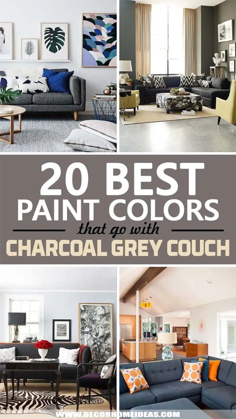 What Colors Go With Charcoal Grey Couch and Sofa. Wonder how to match your wall paint color with the charcoal grey couch? These color ideas will help you make the most of this tricky combination. #decorhomeideas Dark Grey Couch Color Scheme, Living Room Color Combination Grey Sofa, Grey Sofa Matching Colors, Living Room Wall Color Grey Couch, Living Room Decor Charcoal Couch, Grey Sofa Lounge Ideas, Sofa Combination Colors, Charcoal Grey Couch Pillow Ideas, Living Room Paint Colors With Grey Couch