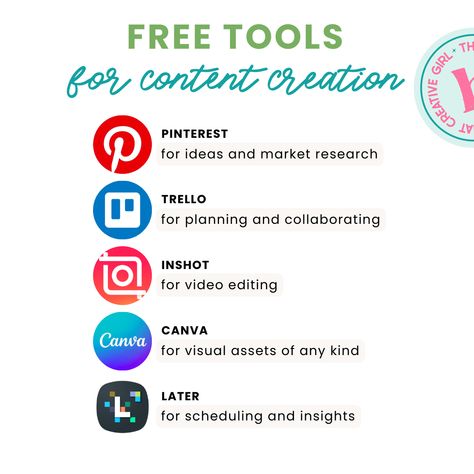 There's a 99% chance that these 5 apps are in my recently used apps on my phone OR open in a tab on my computer AT ALL TIMES. All of these offer FREE options to get started! What's your favorite tool for content creation? Comment below! #ThatCreativeGirl Content Creator Tools, App For Content Creator, Content Creator To Do List, Tools For Content Creation, Free Content Creation Tools, Youtube Script, Secret Websites, Content Creation Tools, Script Writing