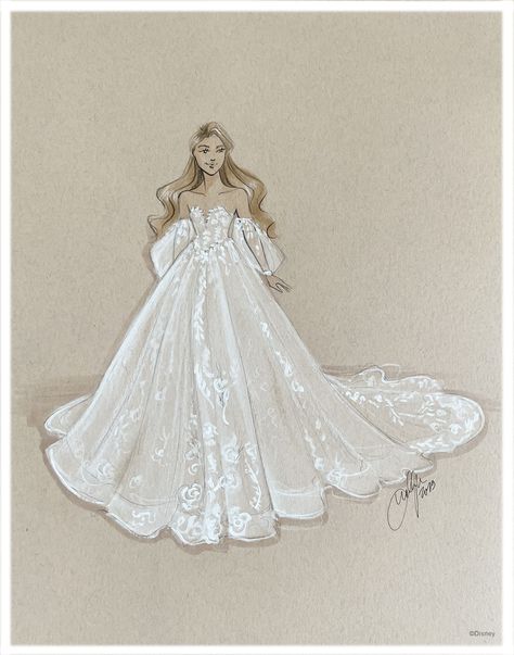 Dresses References, Bridal Artwork, Wedding Dress Drawing, Disney Inspired Wedding Dresses, Disney Wedding Dress, Wedding Dress Sketch, Sleeping Beauty Wedding, Wedding Dress Drawings, Snow White Wedding