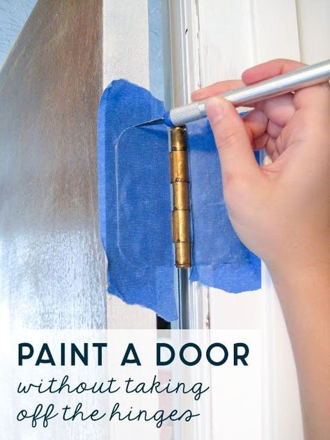 Smart! How to paint a door without taking it off of the hinges. Sometimes the simplest solutions are the best ones. Tutorial goes step by step on tips and tricks to get a clean paint job on interior doors. Sometimes doors settle and it can be nearly impossible to get the door to close again properly in the same way as before! #diydesign #diy #renovation #homeimprovement #painting #doors #hinges Painting Doors, Astuces Diy, Diy Casa, Diy Renovation, Home Repairs, Painted Doors, Diy Home Improvement, Interior Doors, Painting Tips