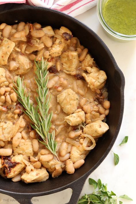 Tuscan Chicken with White Beans Chicken And White Beans Recipe, Chicken White Bean Soup, Chicken And Beans Recipe, Healthy Tuscan Chicken, Chicken With White Beans, Chicken And Beans, Beans Recipe Healthy, Tuscan White Bean, Easy Skillet Chicken