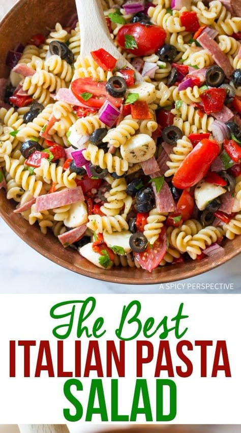 The Best Italian Pasta Salad Recipe: Made with fresh ingredients and bursting with flavor this is the most perfect Italian style pasta salad! #ASpicyPerspective #PastaSalad #PastaSaladRecipe #ItalianPastaSalad #Italian #Salad #BestPastaSalad #Spring #Summer Best Italian Pasta Salad, Best Italian Pasta, Easy Italian Pasta Salad, Resep Pasta, Cold Pasta Salad Recipes, Italian Pasta Salad, Resep Salad, Easy Pasta Salad Recipe, Best Pasta Salad