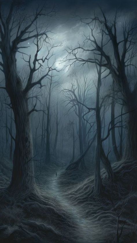 Dark Fantasy Scenery, Dark Forest Aesthetic Night, Gothic Scenery, Eerie Background, Dark Fantasy Landscape, Dark Fantasy Forest, Eerie Forest, Horror Forest, Gothic Forest