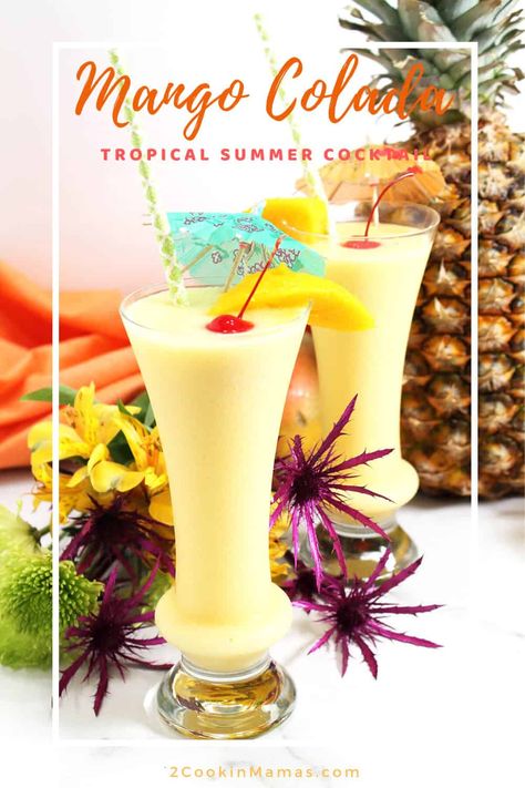 Mango Colada, Mango Cocktail, Pineapple Rum, Boozy Desserts, Mango Coconut, Summer Cocktail Recipes, Mixed Drinks Recipes, Cocktail Drinks Recipes, Tropical Drink