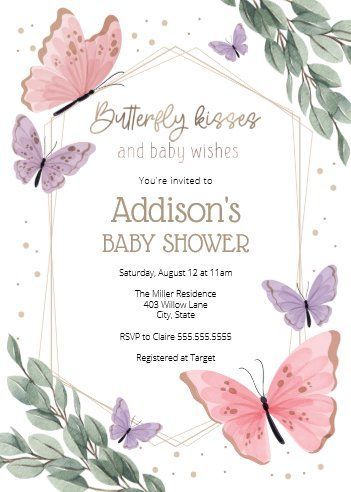 baby shower invitations Baby Wishes, Butterfly Baby Shower Invitations, Baby Sprinkle Invitations, Baby Shower Purple, Sprinkle Invitations, Elephant Baby Shower Invitations, Baby Shower Invitaciones, Butterfly Baby Shower, Printable Baby Shower Invitations