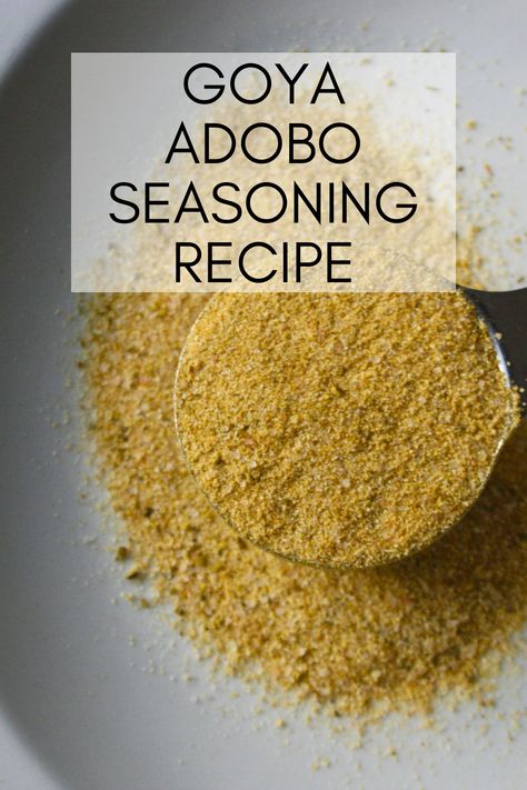 Easy Goya adobo seasoning recipe to add a wow factor to your cooking! Add some aromatic flavors to any dish. #spanishscooking #cooking #recipes #adobo #hispanic #adoboseasoning #goyaadobo #adobochicken #adoborecipe #easyadobo Adobo Seasoning Recipe, Spanish Cooking, Adobo Recipe, Adobo Seasoning, Seasoning Recipe, Adobo Chicken, Recipe From Scratch, Seasoning Recipes, Adobo