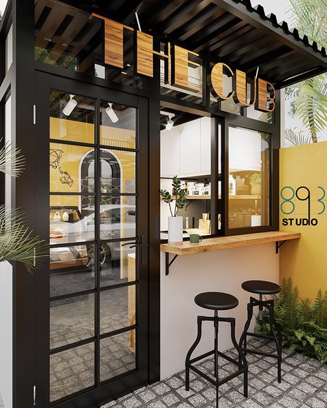 Small Takeaway Cafe, Micro Cafe Design, Takeaway Cafe Design, Kiosk Cafe Design, Snack Store Design, Small Takeaway Restaurant Design, Mini Cafe Design Coffee Shops, Takeaway Restaurant Design, Coffee Shop Front Design