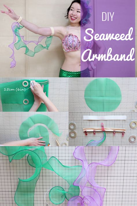 Mermaid Arm Fins Diy, Mermaid Top Diy Modest, Diy Ocean Costume Women, Diy Sea Witch Costume, Home Made Mermaid Costume, Clam Costume Diy, Mermaid Gills Diy, Womens Mermaid Costume Diy, Diy Mermaid Costume For Women Homemade