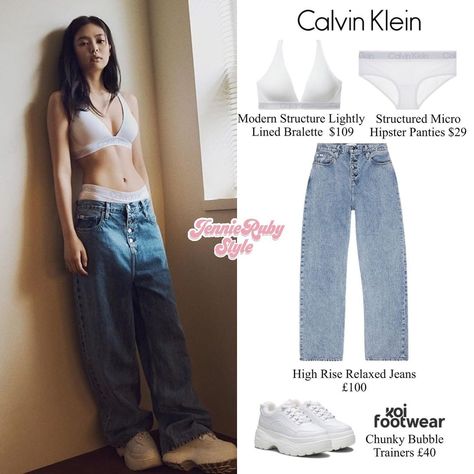 Jeans Tiro Bajo Outfit, Calvin Klein Outfits Woman, Idols Fashion, Top Kpop, Calvin Klein Outfits, Mode Grunge, Outfits Woman, Cute Comfy Outfits, Casual Chic Outfit