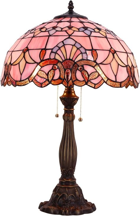 WERFACTORY Tiffany Lamp Pink Stained Glass Baroque Bedside Table Lamp Style Desk Light 16X16X24 Inches Decor Bedroom Living Room Home Office S003P Series - Amazon.com Table Reading Lamp, Pink Stained Glass, Lamp Pink, Stained Glass Lamp, Tiffany Style Lamp, Tiffany Lamp, Bedside Table Lamp, Living Room Home Office, Glass Side Tables