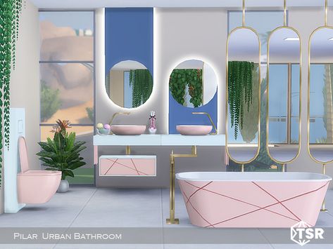 The Sims Resource - Pilar Urban Bathroom Urban Bathroom, Teen Bathrooms, Gold Bathroom, Sims 1, Pink Bathroom, Animal Skin, Sims 4 Cc, Maxis Match, The Sims Resource