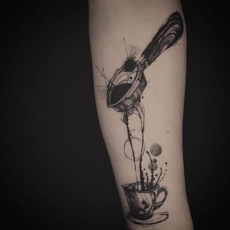 Abstract blackwork portafilter tattoo Koch Tattoo, Berg Tattoo, Chef Tattoo, Knife Tattoo, Coffee Tattoos, Awesome Tattoo, Tato Lengan, Bow Tattoo, Cappuccino Machine