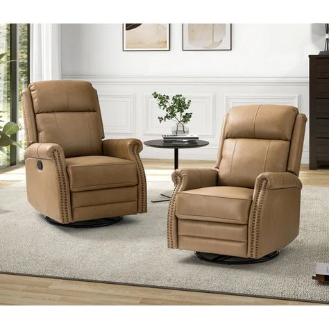 Anouschka 30.5" Wide Genuine Leather Manual Recliner Power Leather Recliner, Manual Recliner Chair, Living Room Recliner, Swivel Glider Recliner, Glider Recliner, Swivel Recliner, Trendy Aesthetic, Rocker Recliners, Master Bedrooms