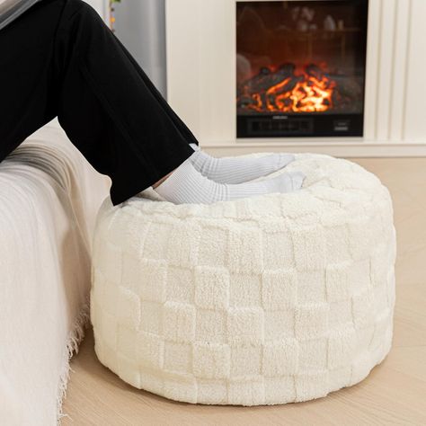 PRICES MAY VARY. 【Feet Up, Chill Out】Sink into bliss with Poofieotto's soft pouf ottoman foot rest crafted for the ultimate “kick back and relax” moments! Perfectly sized at 20x20x14” the comfy ottoman pouf is your go-to for unwinding in style. 【Where Style Effortlessly Blends with Function】Transform your home ambiance with the chic pouffe ottoman in a timeless fuzzy pouf cover - a gorgeous addition that effortlessly complements any interior, creating a harmonious statement of comfort, style & s Statement Ottoman Living Room, Fuzzy Furniture, Couch And Ottoman Ideas, Poofs Ottoman, Rainforest Bedroom, Pouffe Living Room, Ottoman Boho, Sofa Bean Bag, Small Chair For Bedroom