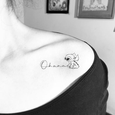 16 Fine Line Tattoos For Families That Will Perfectly Represent Your Bond & Love Ohana Tattoo, Tattoos For Moms, Stitch Tattoo, Mother Tattoos, Disney Tattoo, Tattoos For Daughters, Family Tattoos, Sister Tattoos, Friend Tattoos