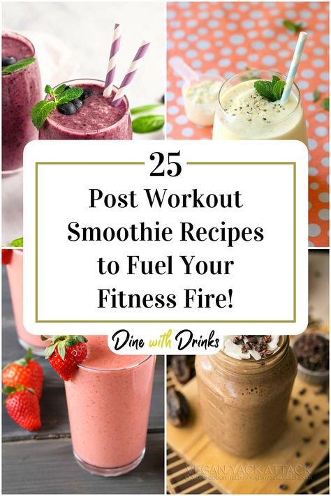 Collage of 4 post workout smoothie recipes. Dessert Recipes Easy Healthy, Healthy Post Workout Smoothie, Easy Healthy Dessert Recipes, Workout Recovery Smoothie, Post Workout Smoothie Recipes, Workout Fat Loss, Fitness Smoothies, Pre Workout Smoothie, Recovery Smoothie