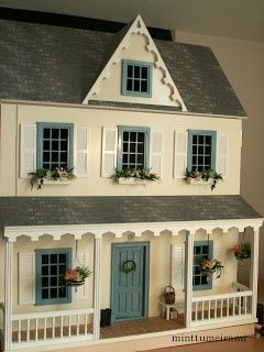 Vermont Farmhouse Jr Dollhouse, Vermont Farmhouse Jr, Vermont Farmhouse, Blue Windows, Real Good Toys, Dollhouse Design, Doll House Plans, Flower Baskets, Cadet Blue