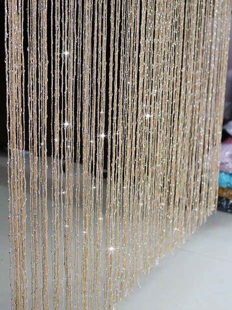 1pc Metallic String Door Curtain | SHEIN USA String Door Curtain, Door Curtains Diy, Beaded Curtains Doorway, Beaded Door Curtains, Bay Window Curtains, Nautical Chic, Modern Exterior Doors, Closet Curtains, String Curtains