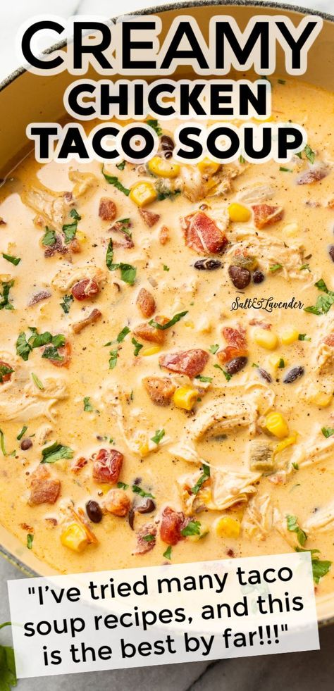 Creamy Chicken Taco Soup, Easy Chicken Taco Soup, Easy Chicken Taco, Chicken Taco Soup Recipe, Comfort Soup Recipes, Taco Soup Recipe, Chicken Taco Soup, Homemade Soup Recipe, Chicken Taco