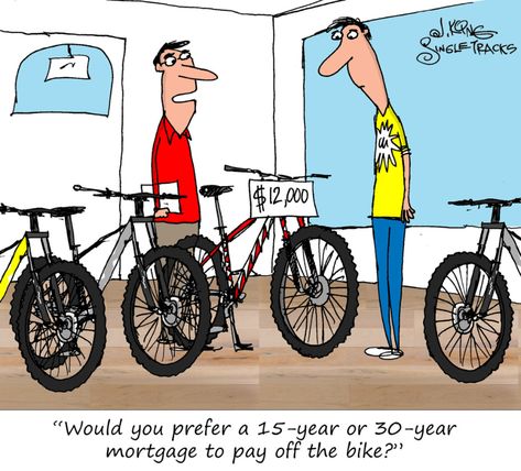 Mountain Bikes are Expensive [Cartoon] - Singletracks Mountain Bike News Cycling Memes, Mountain Biking Quotes, Bike Humor, Cycling Humor, Mountain Biking Gear, Mtb Gear, Bike Quotes, Cycling Quotes, High End Cars