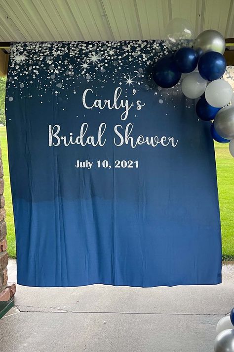 Silver Navy Bridal Shower Backdrop Bachelorette Party Decor Ideas, Diy Bridal Shower Backdrop, Backdrop Bachelorette Party, Bachelorette Party Diy, Bridal Shower Photo Booth, Navy Bridal Shower, Diy Bridal Shower, Bachelorette Party Decor, Bridal Shower Decoration