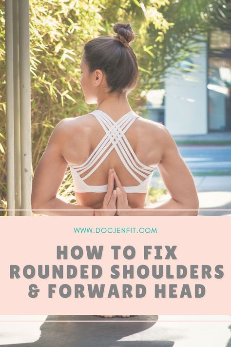 We all spend so much time hunched over our computers and phones these days. If you’ve been noticing these effects on your posture, you might be wondering how you can fix rounded shoulders and a forward-dropping head. You might be surprised to learn that it’s actually not about fixing your shoulders. It’s about everything else! Learn these easy posture correction exercises! #postureexercises #posture #shoulders #textneck Slumped Shoulders Posture Exercises, Improve Neck Posture, Fix Neck Posture, How To Correct Rounded Shoulders, Back Exercises For Posture, Fix Your Posture Wallpaper, Shoulder Posture Correction Exercise, Posture Workout Women, Exercise For Rounded Shoulders