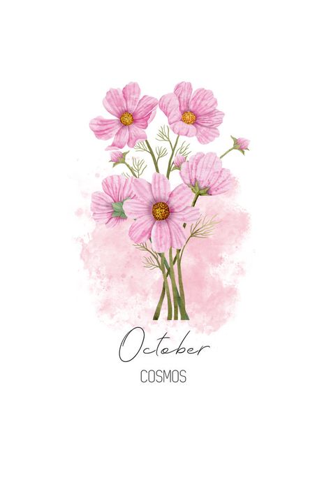 October birth flower, Cosmos birth flower. Beautiful watercolor illustration of a vibrant Cosmos that you can find on Greeting Cards, Mugs, T-Shirts, Throw Pillows, nature-inspired wall art, and much more. Charming and timeless gift for plant lovers and flower fanatics born in October. October birthday, Cosmos birth flower, October birth flower, born in October, Libra, Scorpio, zodiac flowers, autumn flowers, watercolor, birth flowers, October aesthetics, wildflowers, fall aesthetics. October Birthday Aesthetic, Cosmos Flowers Aesthetic, Libra Birth Flower, October Aesthetics, Cosmos Birth Flower, Birth Flower October, Birth Flower Watercolor, Long Wallpaper, Zodiac Flowers