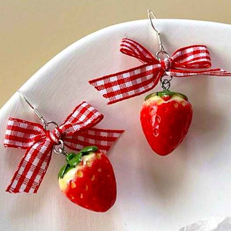 Strawberry Dangle Earrings For Sale! These Earrings Are Absolutely Adorable! Perfect For Summer And Spring, And They Will Go With Any Outfit! They Are New, Have Never Been Worn, And Are From My Boutique! They Are Made For Pierced Ears, And Are About 2 1/2 Inches Tall, And 2 Inches Wide. Such Cute Earrings To Add To Your Jewelry Collection! Strawberry Earrings Aesthetic, Strawberry Shortcake Earrings, Fruity Aesthetic, Y2k Ideas, Blush Pink Earrings, Strawberry Earrings, Red Outfits, White Gold Hoops, Earrings Aesthetic