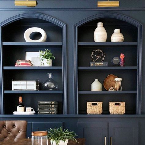 Top 60 Best Built In Bookcase Ideas - Interior Bookshelf Designs Blue Library, Blue Bookshelves, Dark Blue Rooms, Blue Bookcase, Blue Room Decor, Decor Bookshelves, Custom Bookshelves, Library Room, Bookcase Design