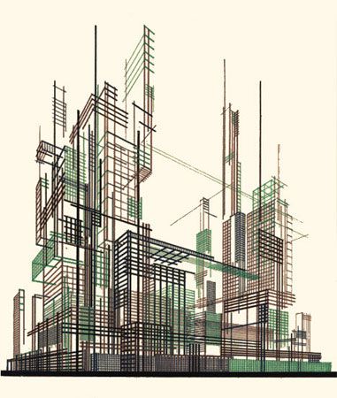 «Architectural Fantasies» 1925-1933 Architectural Fantasies: 101 Compositions –101 compositions in color and 101 in black-and-white—is the last and, probably, the best book published during C… Iakov Chernikhov, Interaktives Design, Russian Constructivism, Conceptual Architecture, Architecture Graphics, Architectural Drawing, Scaffolding, Architecture Presentation, Architecture Sketch