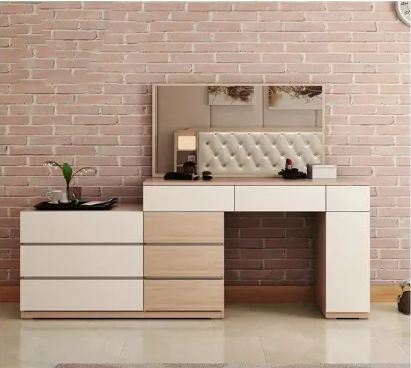 Dressing Table And Desk Combo, Dresser Desk Combo, Dresser Minimalist, Storage Cute, Modern Dressing Table, Desk Vanity, Small Bedroom Interior, Dresser Shelves, Dresser Table