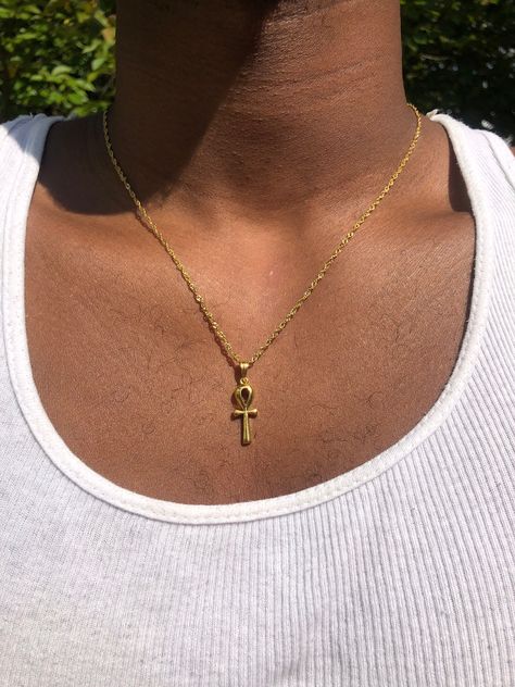 Ankh Gold Necklace, Ankh Necklace Gold, Gold Ankh Necklace, Ank Necklace, Light Brunette, Egyptian Ankh, Egyptian Necklace, Ankh Necklace, Ankh Cross