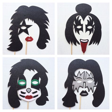 Kiss Photo Booth Props  Rock and Roll Photo Prop  Kiss masks Kiss Band Party, Kiss Birthday Party, Festa Rock Roll, Rock And Roll Birthday Party, Cottage Party, Banda Kiss, Kiss Party, Senior Party, Rockstar Party