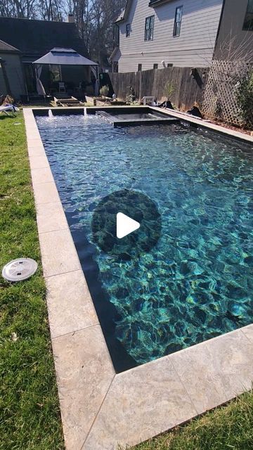 Luke Burbank/Artistic Pools Inc. on Instagram: "16'x32" rectangle pool with flush spa and ivory travertine coping in Atlanta. #poolmanluke #luxurypools #poolparty #pools #artisticpools #gapoolbuilder #swimmingpool #pool #poolman #pebbletec #atlanta" Flush Spa In Pool, Small Garden Pool Design, Rectangular Pool With Slide, Rectangle Pool Designs With Hot Tub, Small Pool Patio Ideas, Pool Drainage Ideas, Pebbletech Pools, Small Yard Pool Ideas, Pool Room Ideas Swimming