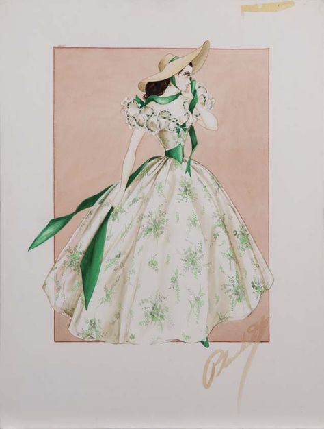 Walter Plunkett Sketch for Viven Leigh in Gone With the Wind