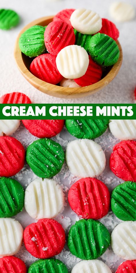 Christmas Mints Cream Cheese, Christmas Mint Desserts, Christmas Mints Recipe, Cream Cheese Mints Christmas, Christmas Cream Cheese Mints, Cream Cheese Mints Recipe Christmas, Soft Christmas Peppermints, Mint Christmas Cookies, Homemade Mints Cream Cheese