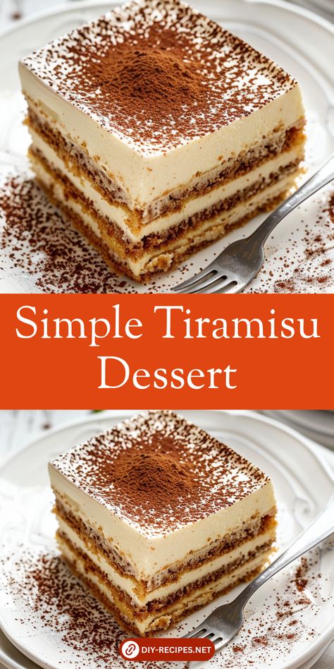 Make a Simple Tiramisu Dessert with this easy-to-follow recipe. A crowd-pleaser for any event! #SimpleDesserts #Tiramisu Tiramisu For A Crowd, Tiramisu Without Ladyfingers, Terrimissu Recipe, Tiramisu Recipe Without Ladyfingers, Terimasu Recipe Easy, Easy Tiramisu Recipe Simple, Tiramisu Variations, Tirimasu Recipes, Tiramisu Pie Recipe