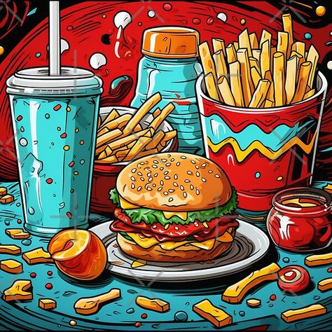 Pop Art Pop Culture by FineArtsPro | Redbubble Andy Warhol Inspired Art, Space Burger, Red Burger, Pop Art Food, Andy Warhol Inspired, Celebrity Icons, Food Artists, Kids Pop, Pop Art Girl