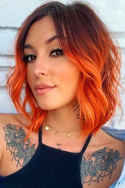 Orange Ombre Hair, Cheveux Oranges, Cool Short Hairstyles, Vlasové Trendy, Copper Hair Color, Short Hair Color, Haircut And Color, Penteado Cabelo Curto, Hair Color And Cut